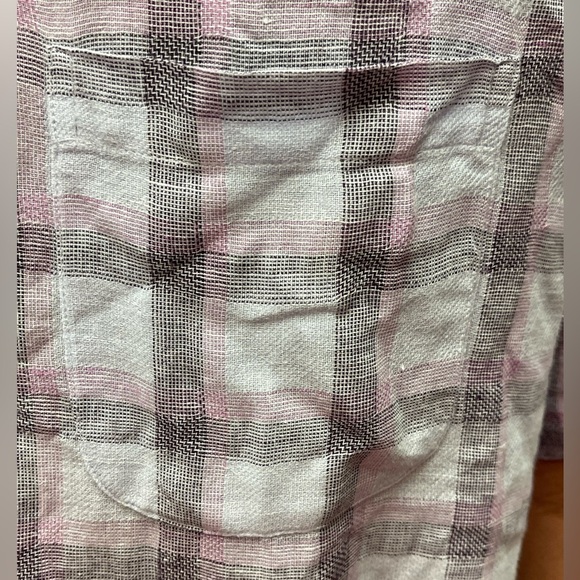🔥🌴TASSO ELBA Island linen blend shirt Size L. Grayish background w/ plum/pink - Picture 3 of 8